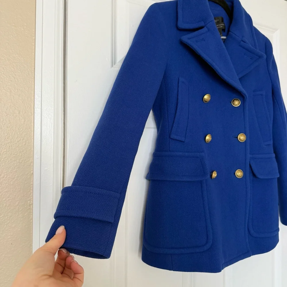 J. Crew Stadium Cloth by Nello Gori Royal Blue Wool Double Breasted Coat Size 2 - Picture 3 of 16